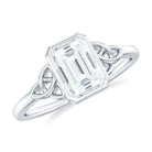 Emerald Cut Moissanite Solitaire Celtic Knot Ring in Bezel Setting Moissanite - ( D-VS1 ) - Color and Clarity - Rosec Jewels