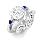 Rosec Jewels-Designer Moissanite Rings Set of 2 with Sapphire