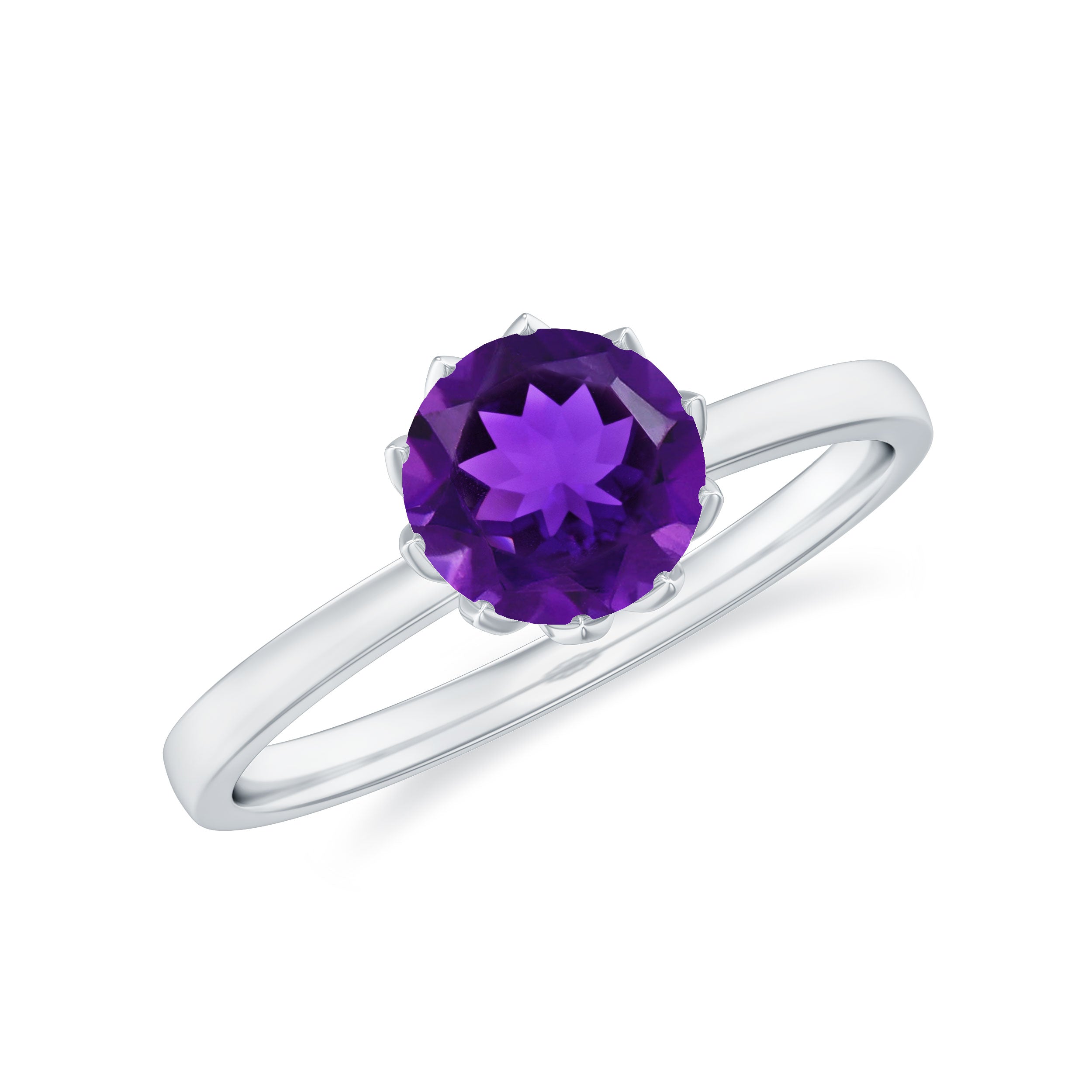 Real Amethyst Solitaire Ring in Lotus Basket Setting Amethyst - ( AAA ) - Quality - Rosec Jewels