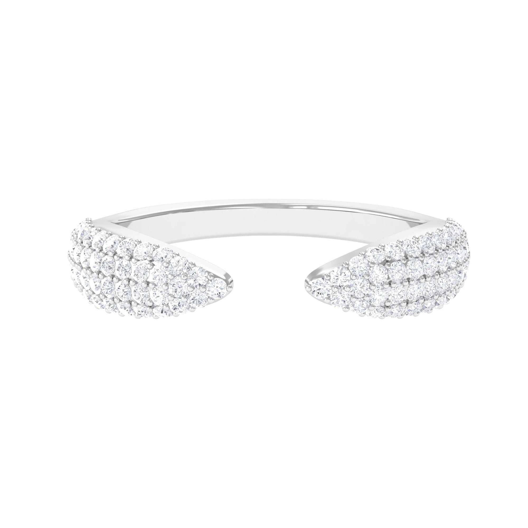 Open Cuff Ring with Pave Set Moissanite Moissanite - ( D-VS1 ) - Color and Clarity - Rosec Jewels