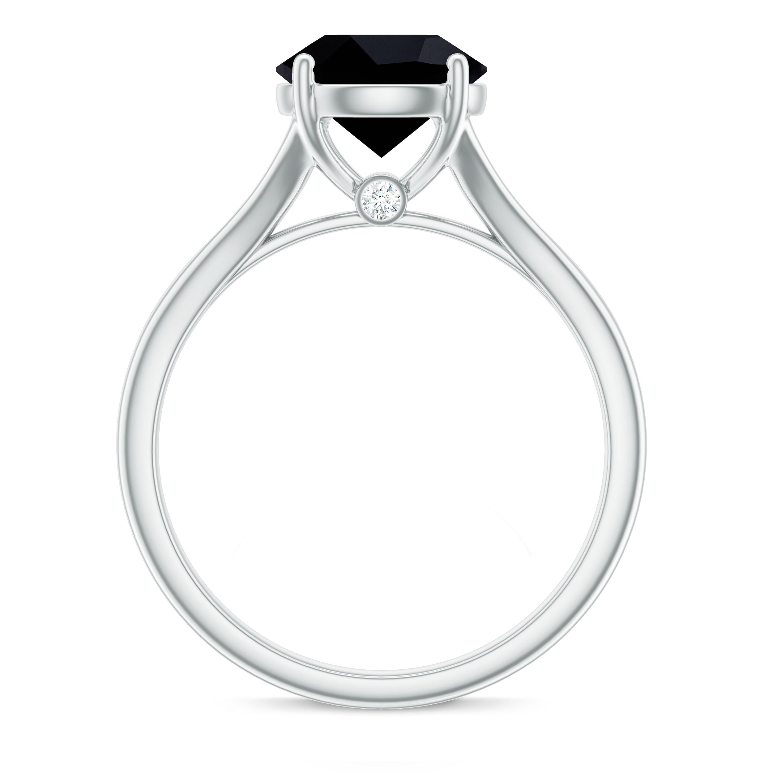 2 CT Black Onyx Solitaire Ring with Hidden Moissanite in Split Shank Black Onyx - ( AAA ) - Quality - Rosec Jewels