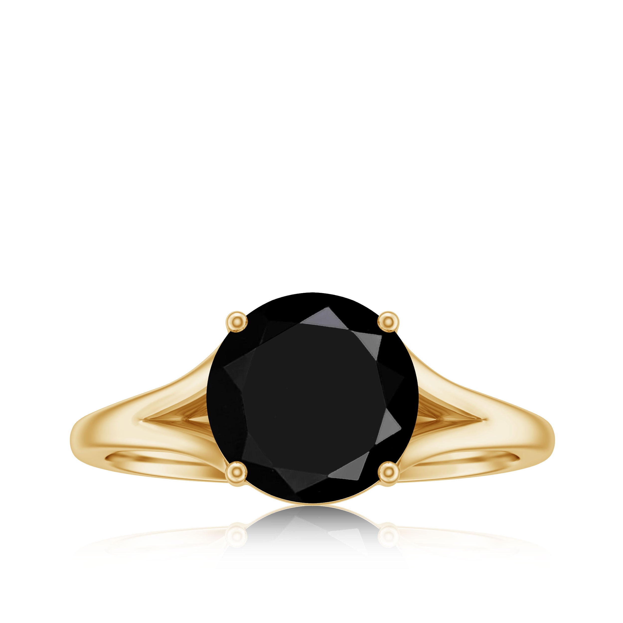 2 CT Black Onyx Solitaire Ring with Hidden Moissanite in Split Shank Black Onyx - ( AAA ) - Quality - Rosec Jewels