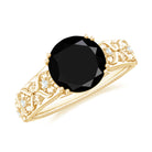 Solitaire Black Spinel Flower Engagement Ring with Diamond Black Spinel - ( AAA ) - Quality - Rosec Jewels