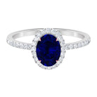 2 CT Oval Cut Lab Created Blue Sapphire Ring with Diamond Halo and Side Stones Lab Created Blue Sapphire - ( AAAA ) - Quality - Rosec Jewels