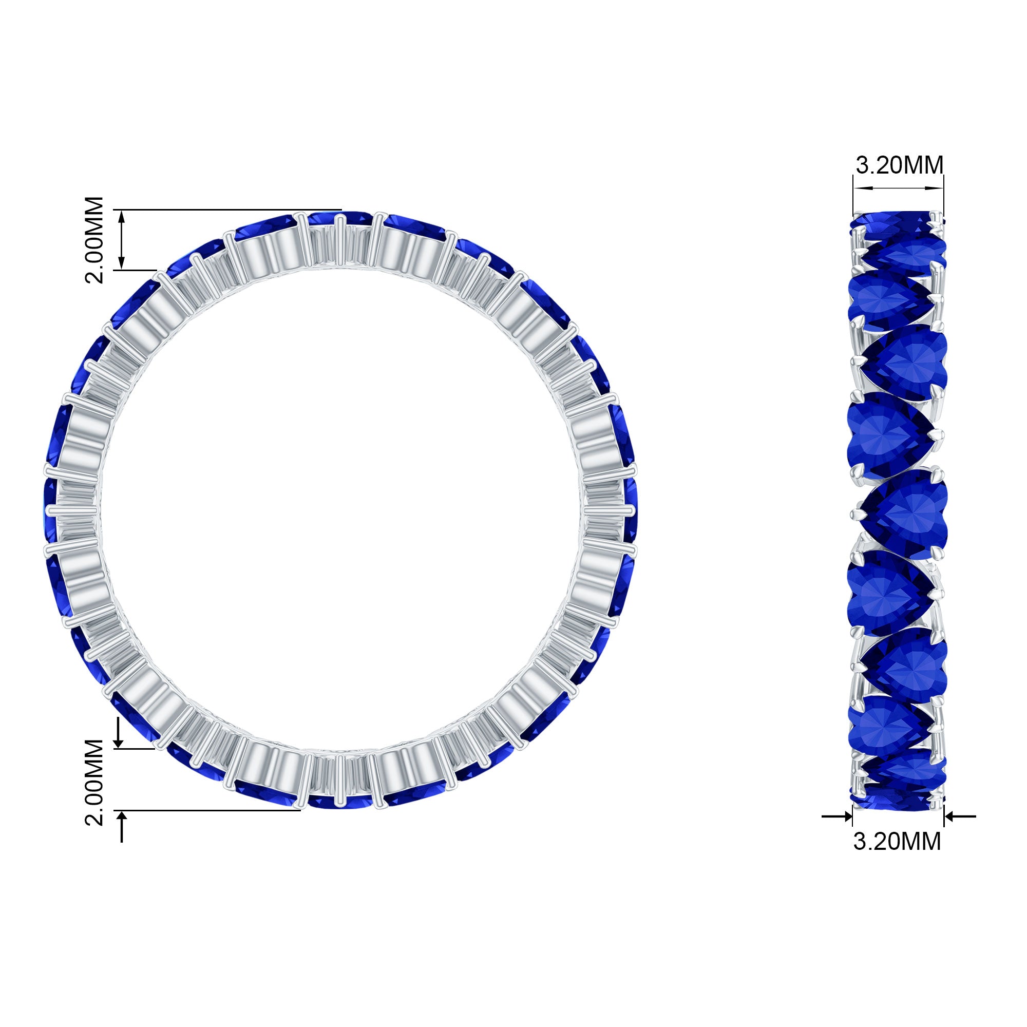 Claw Set Created Blue Sapphire Heart Eternity Band Ring in Gold Lab Created Blue Sapphire - ( AAAA ) - Quality - Rosec Jewels