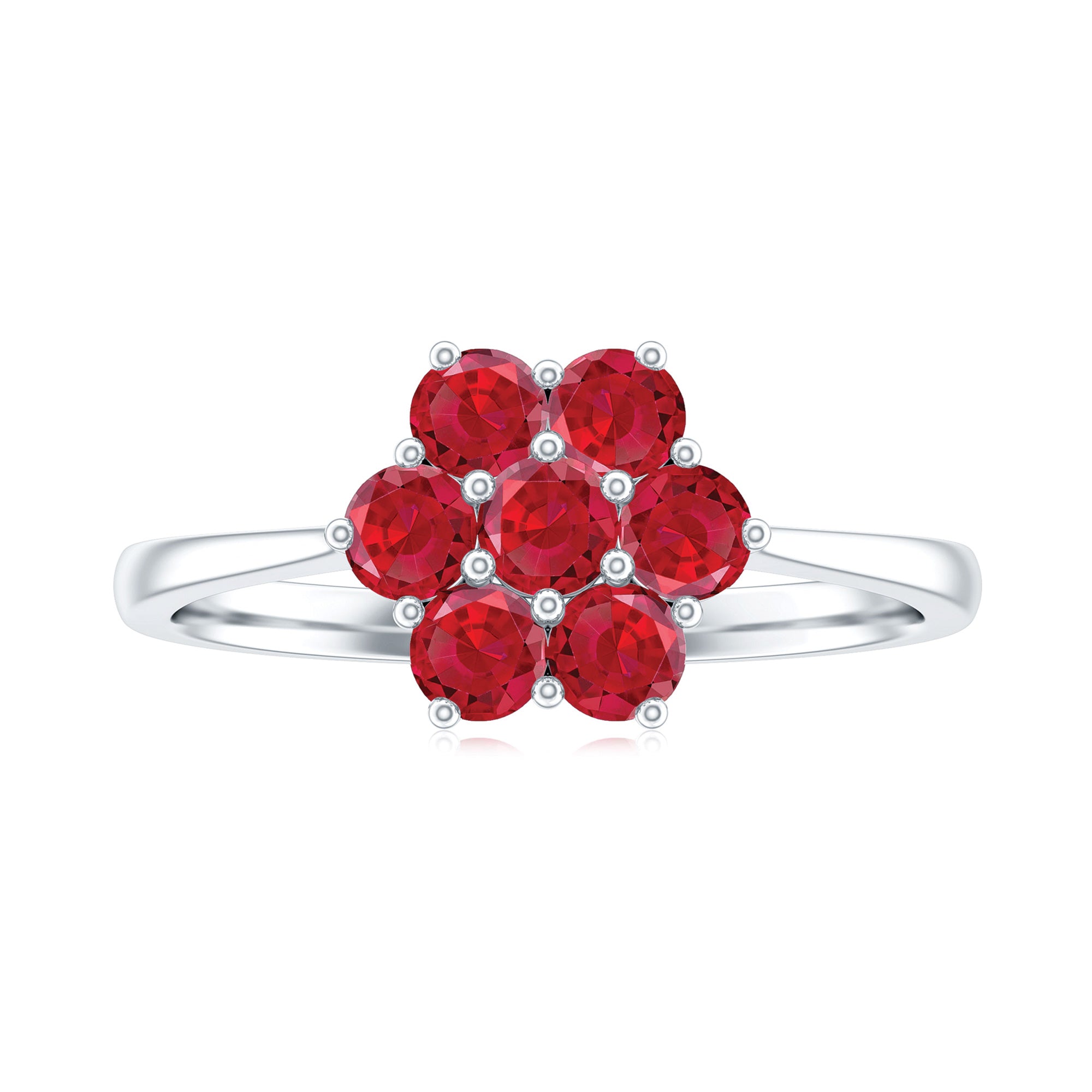 1 CT Round Cut Lab Created Ruby Cluster Ring Lab Created Ruby - ( AAAA ) - Quality - Rosec Jewels