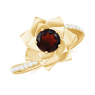 Flower Inspired Garnet Bypass Engagement Ring with Diamond Garnet - ( AAA ) - Quality - Rosec Jewels