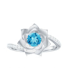 Swiss Blue Topaz and Diamond Flower Engagement Ring with Bypass Shank Swiss Blue Topaz - ( AAA ) - Quality - Rosec Jewels