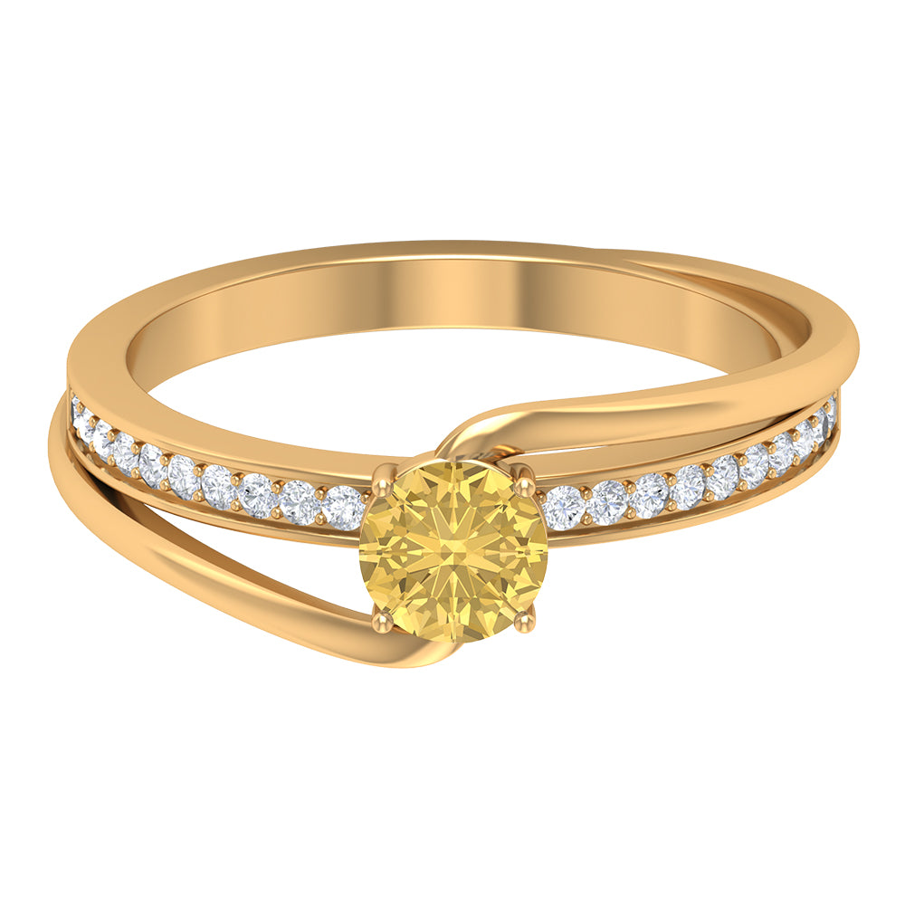 3/4 CT Citrine Solitaire Engagement Ring with Diamond Citrine - ( AAA ) - Quality - Rosec Jewels