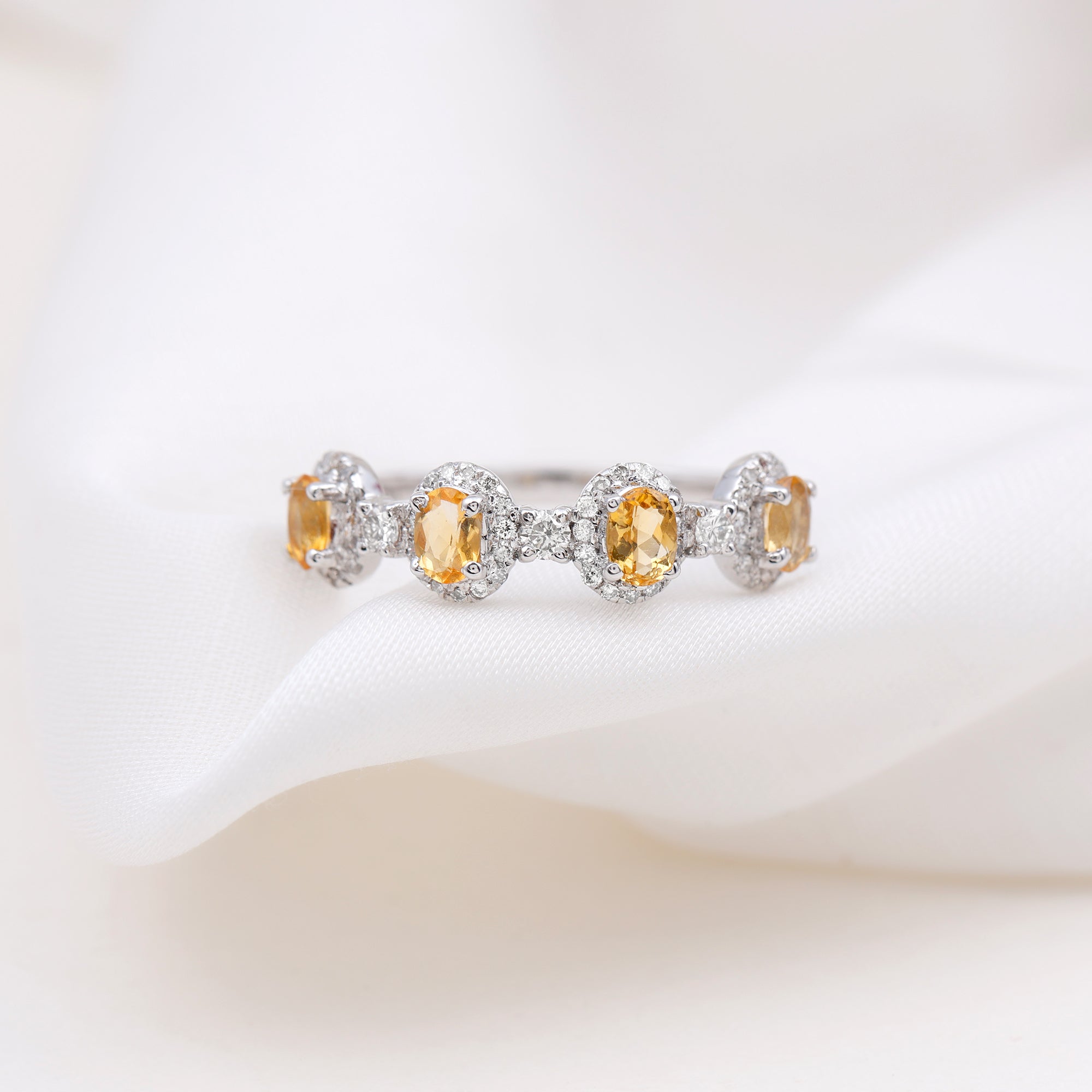 1 CT Oval Cut Citrine Anniversary Ring with Diamond Halo Citrine - ( AAA ) - Quality - Rosec Jewels