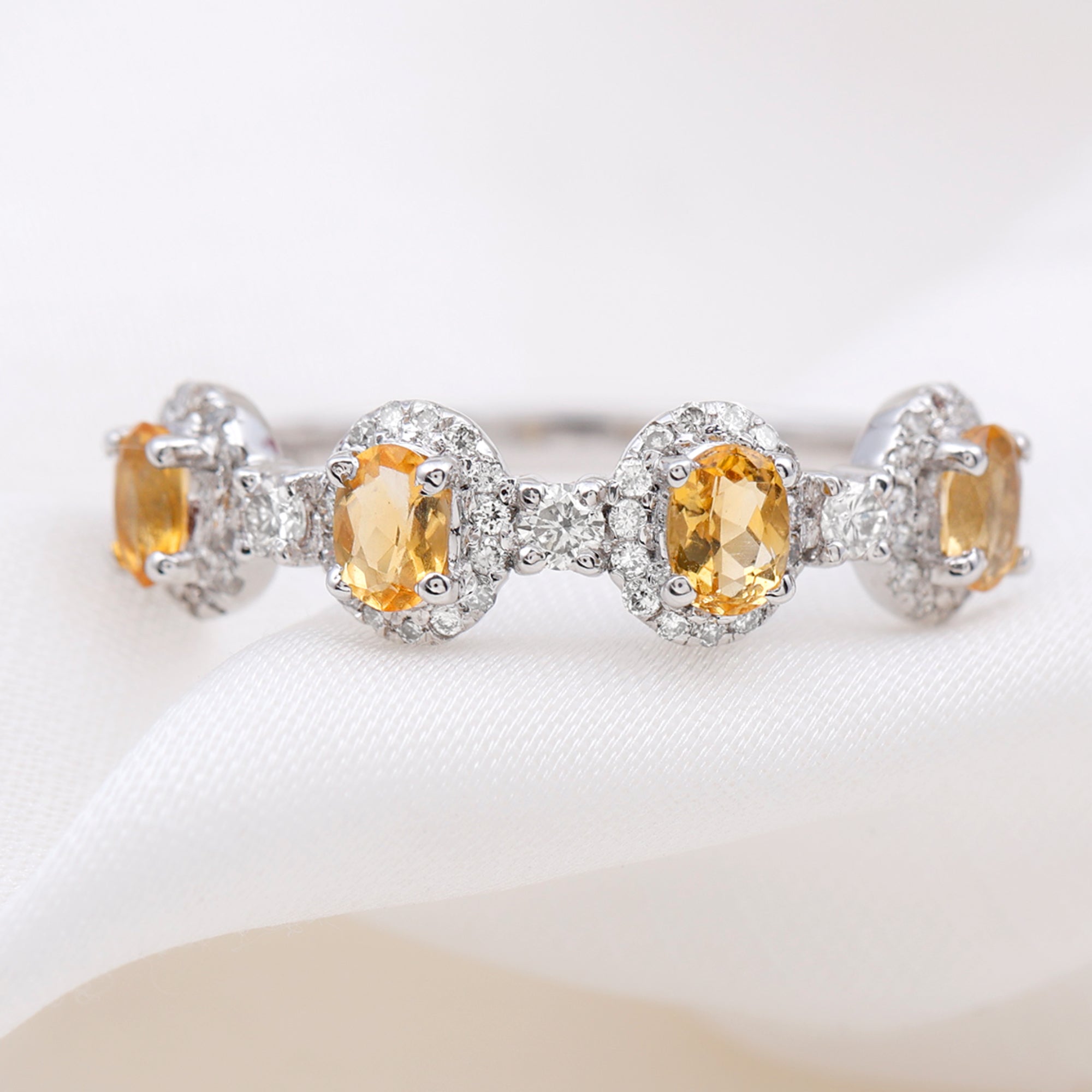 1 CT Oval Cut Citrine Anniversary Ring with Diamond Halo Citrine - ( AAA ) - Quality - Rosec Jewels