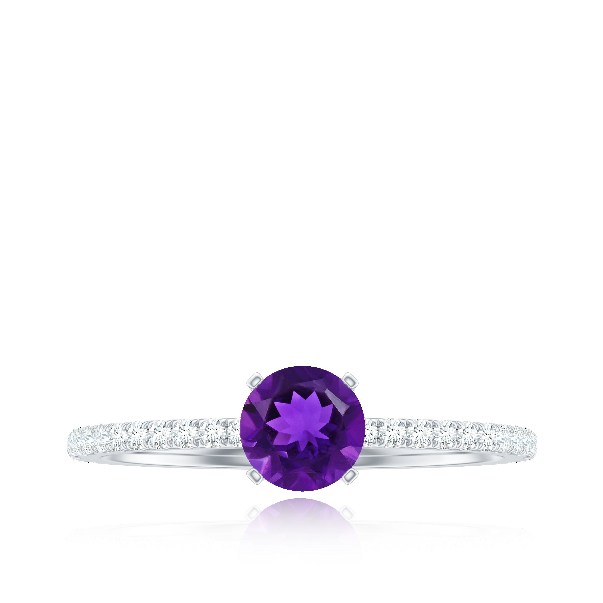 3/4 CT Amethyst Solitaire Ring with Diamond Side Stones Amethyst - ( AAA ) - Quality - Rosec Jewels