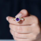 Classic Round Amethyst Engagement Ring with Moissanite Halo Amethyst - ( AAA ) - Quality - Rosec Jewels