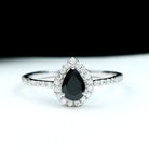 Pear Cut Black Spinel Solitaire Ring with Diamond Accent Black Spinel - ( AAA ) - Quality - Rosec Jewels