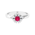 3/4 CT Solitaire Ruby Flower Ring with Diamond Accent Ruby - ( AAA ) - Quality - Rosec Jewels