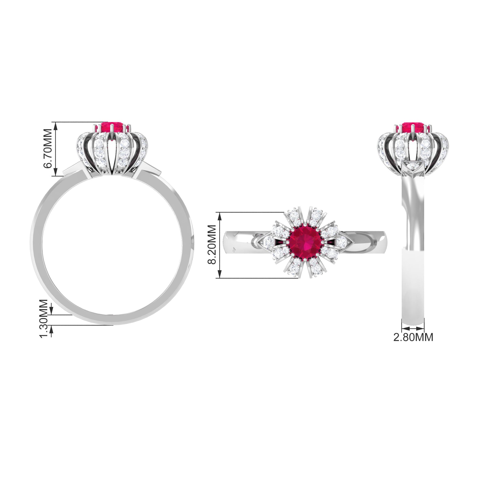 3/4 CT Solitaire Ruby Flower Ring with Diamond Accent Ruby - ( AAA ) - Quality - Rosec Jewels