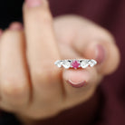 Minimal Ruby Engagement Ring with Diamond Accent Ruby - ( AAA ) - Quality - Rosec Jewels