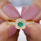 Vintage Inspired Emerald Engagement Ring with Diamond Halo Emerald - ( AAA ) - Quality - Rosec Jewels