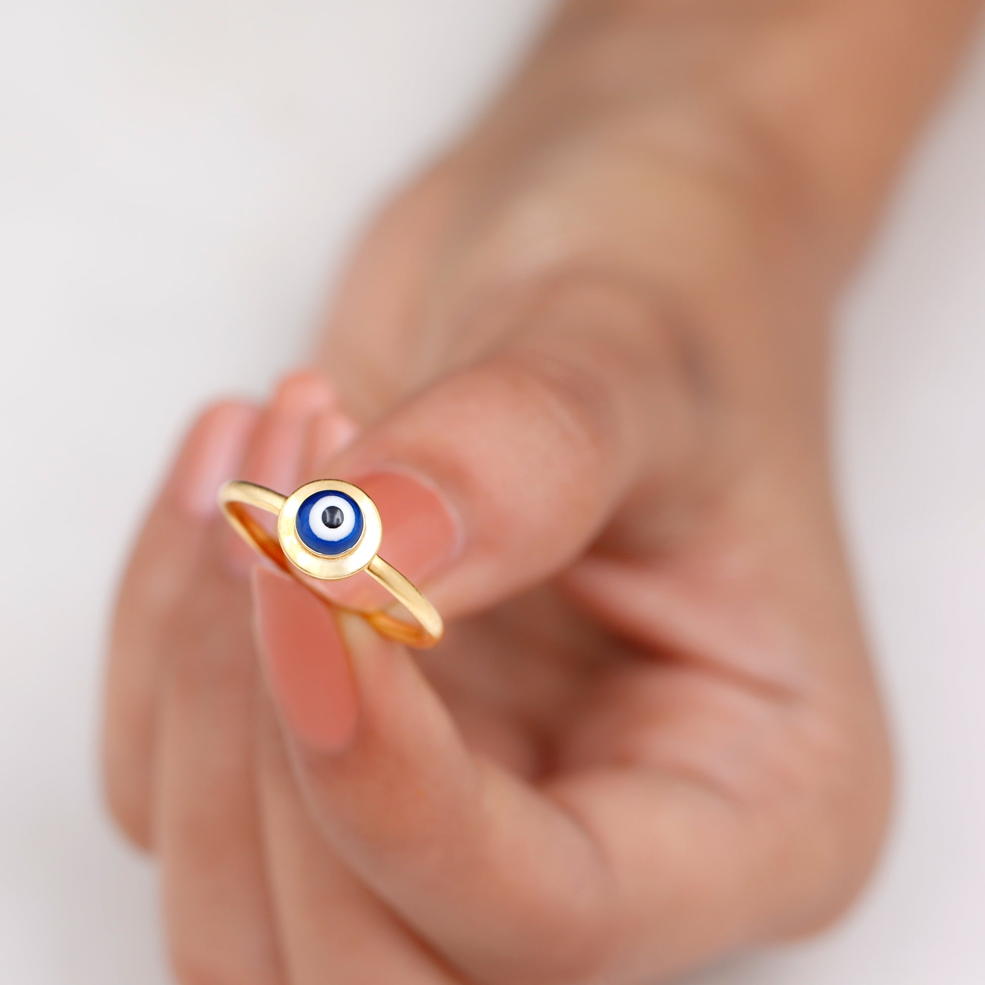 Enamel Evil Eye Gold Ring for Women 18K Yellow Gold - Rosec Jewels