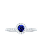 Lab Grown Blue Sapphire and Diamond Minimal Engagement Ring Lab Created Blue Sapphire - ( AAAA ) - Quality - Rosec Jewels