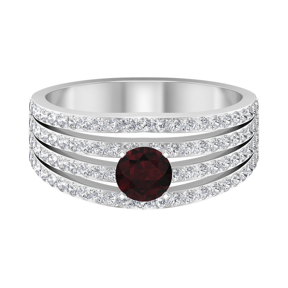 Garnet and Diamond Cocktail Engagement Ring Garnet - ( AAA ) - Quality - Rosec Jewels