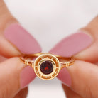 Vintage Style Bezel Set Garnet Solitaire Ring Garnet - ( AAA ) - Quality - Rosec Jewels