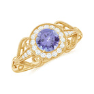 3/4 CT Tanzanite and Diamond Vintage Milgrain Ring Tanzanite - ( AAA ) - Quality - Rosec Jewels