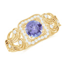 Tanzanite and Diamond Engagement Ring with Milgrain Details Tanzanite - ( AAA ) - Quality - Rosec Jewels