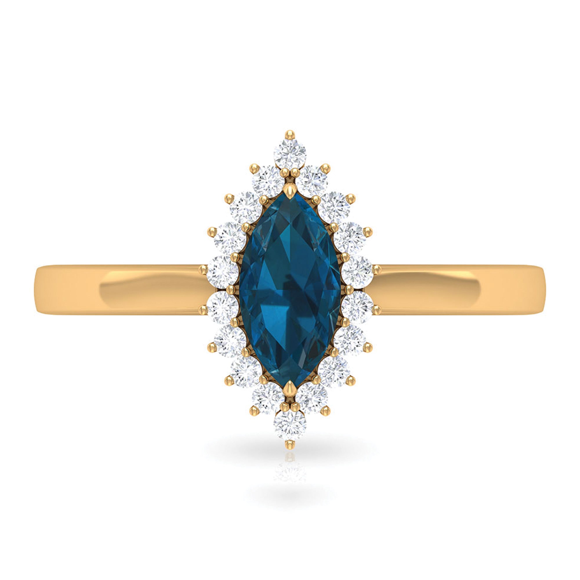 1 CT Marquise Cut London Blue Topaz Ring with Diamond Halo London Blue Topaz - ( AAA ) - Quality - Rosec Jewels