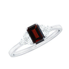 Octagon Shape Garnet Solitaire Ring with Diamond Trio Garnet - ( AAA ) - Quality - Rosec Jewels