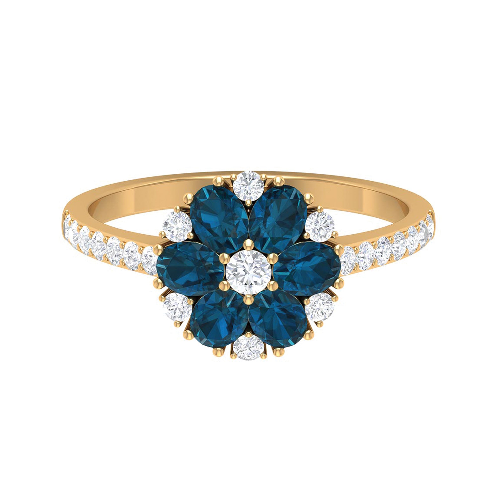 Natural London Blue Topaz and Diamond Flower Engagement Ring London Blue Topaz - ( AAA ) - Quality - Rosec Jewels