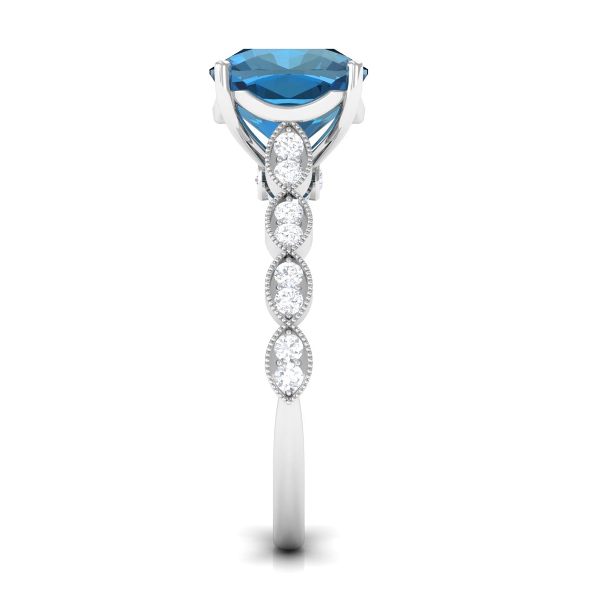 Cushion Cut London Blue Topaz Engagement Ring with Diamond London Blue Topaz - ( AAA ) - Quality - Rosec Jewels