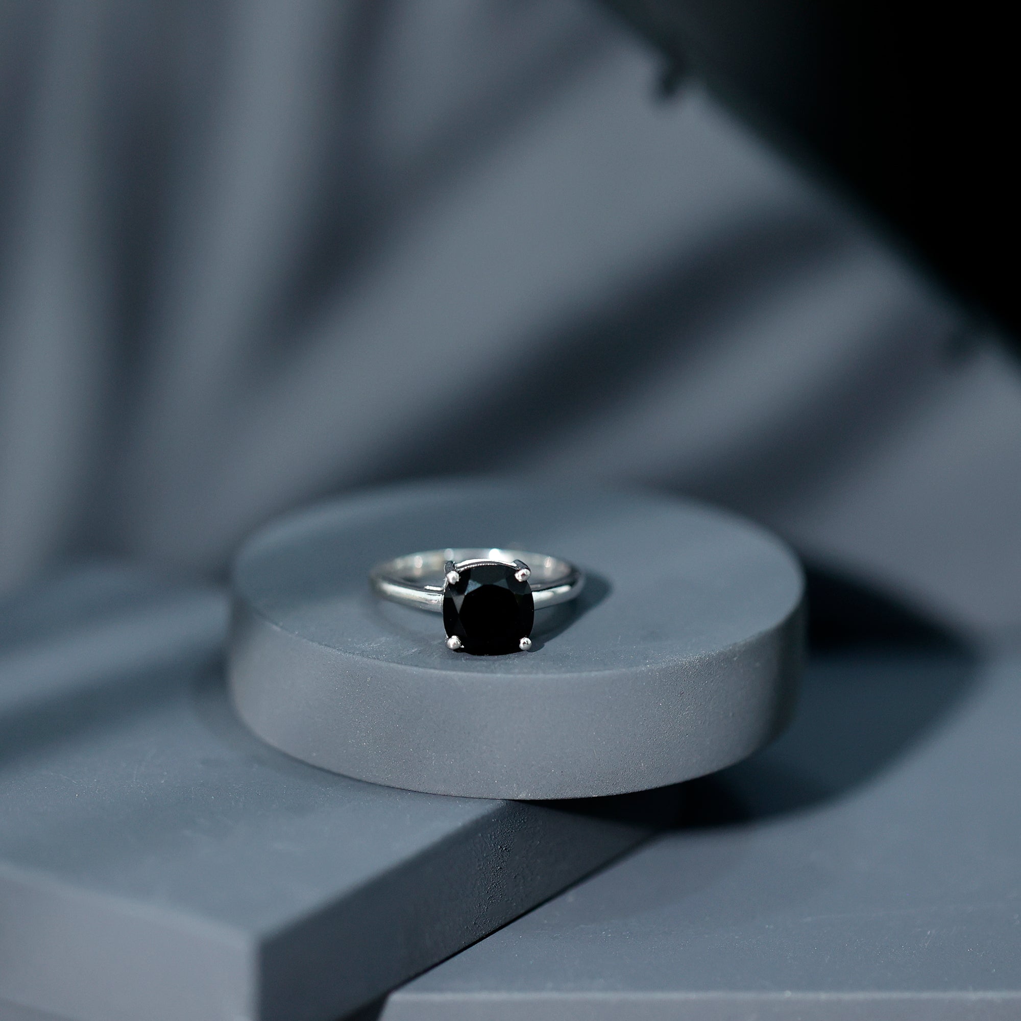 Cushion Cut Lab Grown Black Diamond Solitaire Simple Engagement Ring Lab Created Black Diamond - ( AAAA ) - Quality - Rosec Jewels