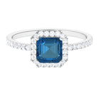 Asscher Cut London Blue Topaz Halo Engagement Ring with Diamond London Blue Topaz - ( AAA ) - Quality - Rosec Jewels