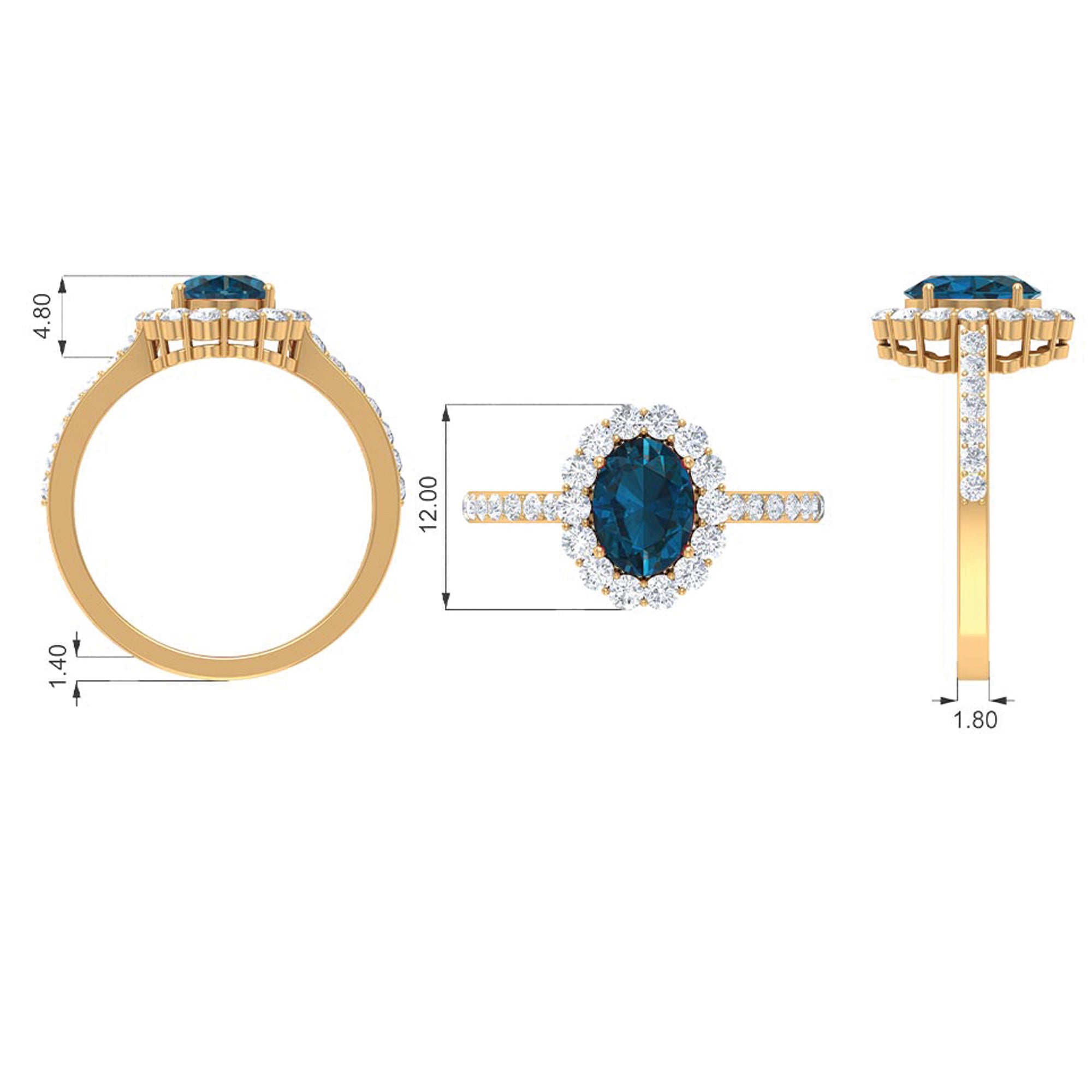 Oval Cut London Blue Topaz with Diamond Halo Ring London Blue Topaz - ( AAA ) - Quality - Rosec Jewels