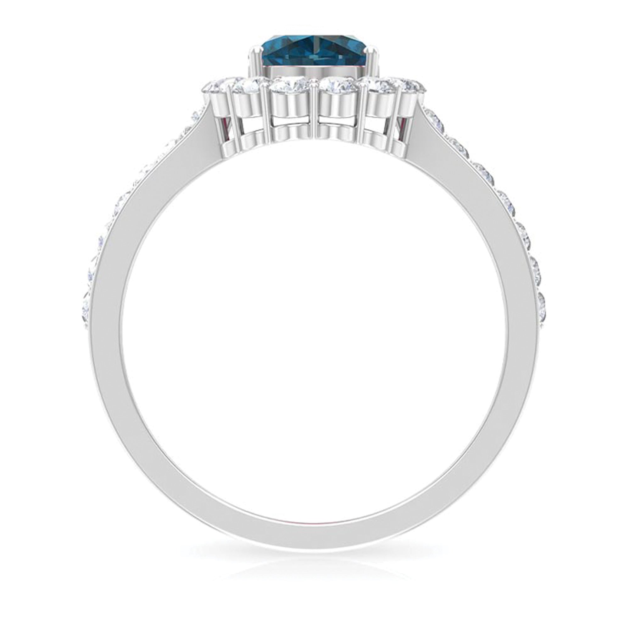 Oval Cut London Blue Topaz with Diamond Halo Ring London Blue Topaz - ( AAA ) - Quality - Rosec Jewels