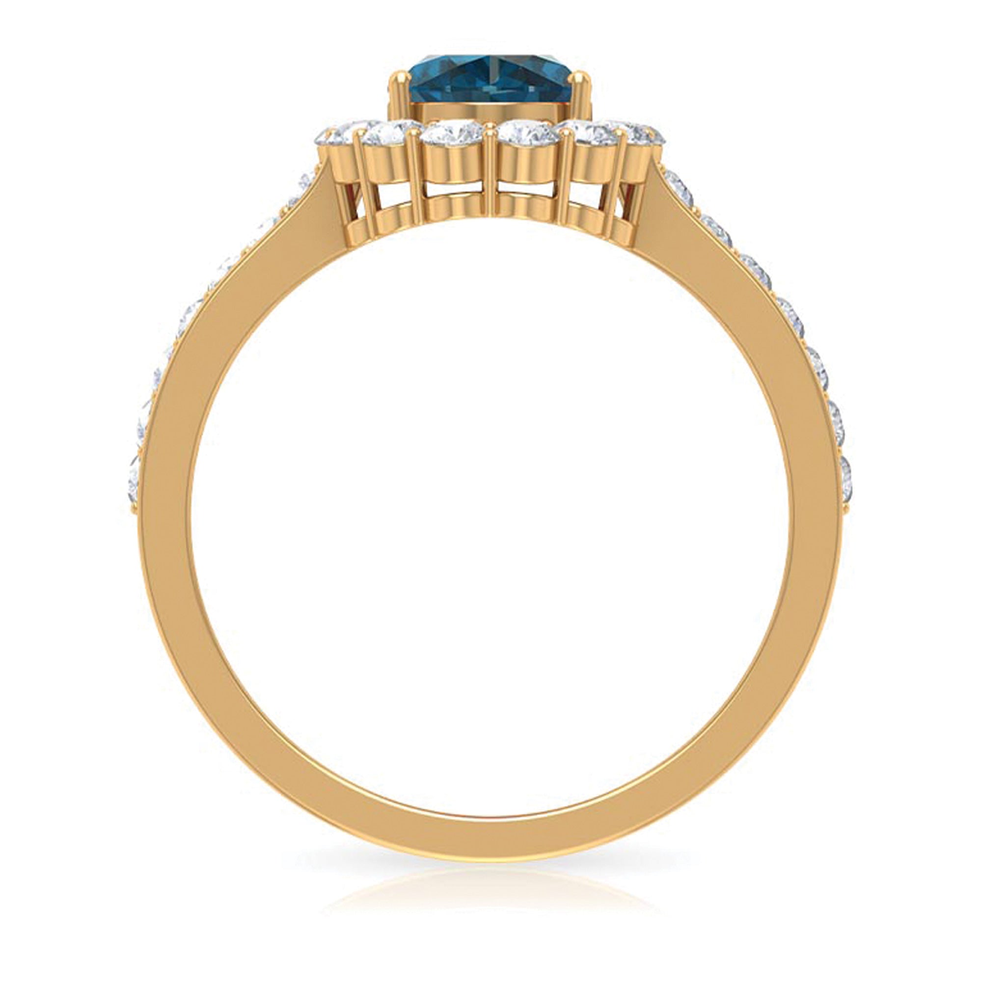 Oval Cut London Blue Topaz with Diamond Halo Ring London Blue Topaz - ( AAA ) - Quality - Rosec Jewels