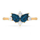 2 CT Pear Shape London Blue Topaz and Diamond Cluster Promise Ring London Blue Topaz - ( AAA ) - Quality - Rosec Jewels