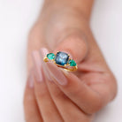 London Blue Topaz and Lab Grown Emerald 3 Stone Ring London Blue Topaz - ( AAA ) - Quality - Rosec Jewels