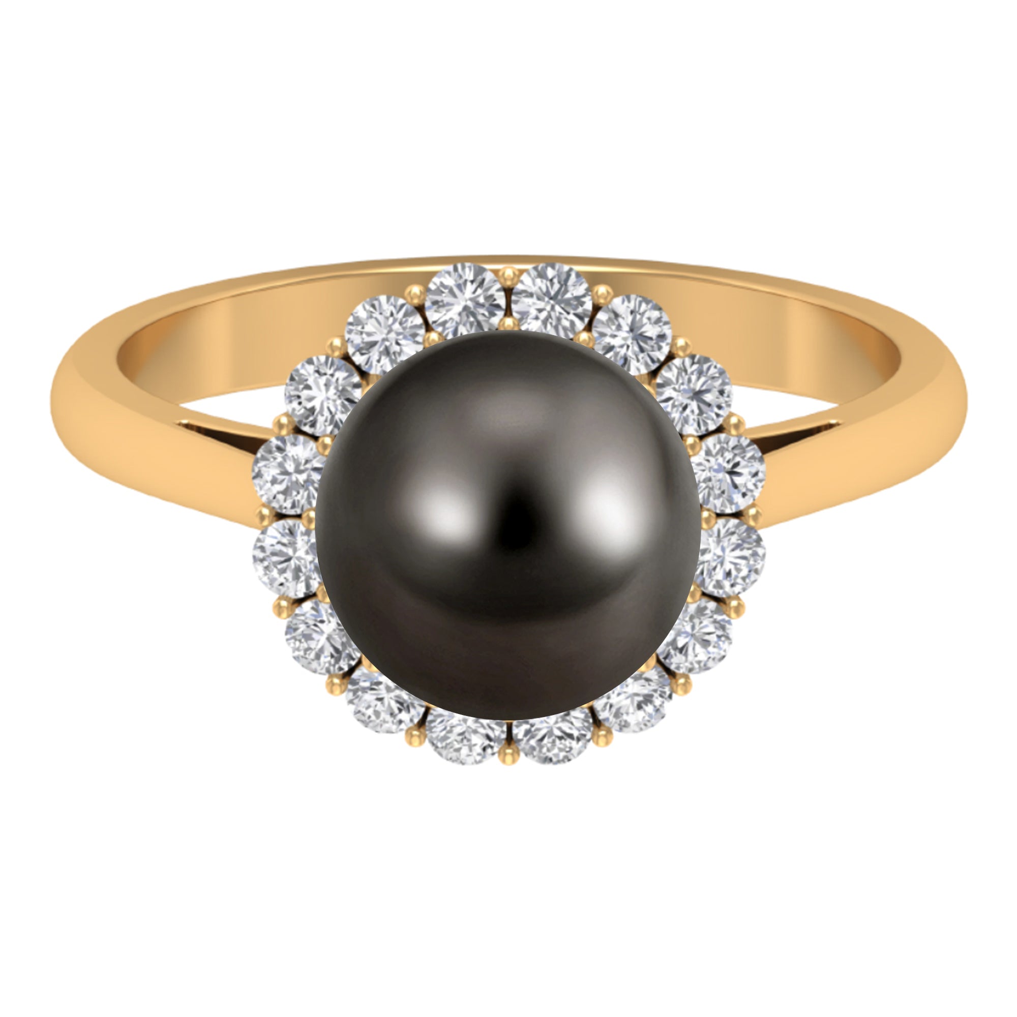 Natural Tahitian Pearl Solitaire with Diamond Halo Ring Tahitian pearl - ( AAA ) - Quality - Rosec Jewels