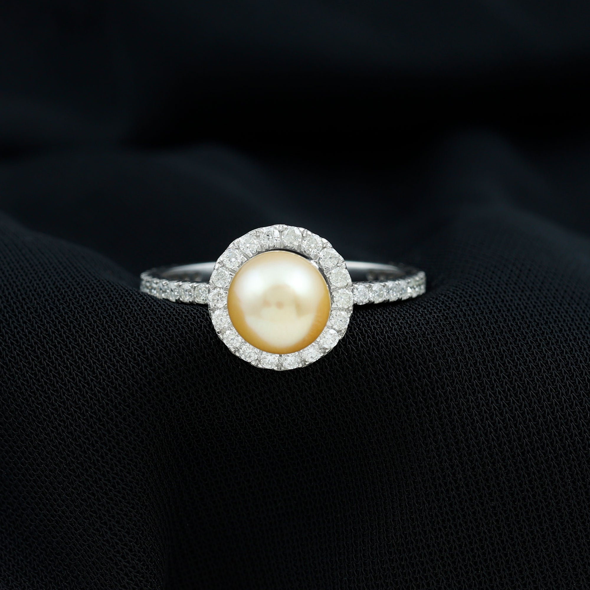 8 MM South Sea Pearl Engagement Ring with Diamond Floating Halo South Sea Pearl - ( AAA ) - Quality - Rosec Jewels