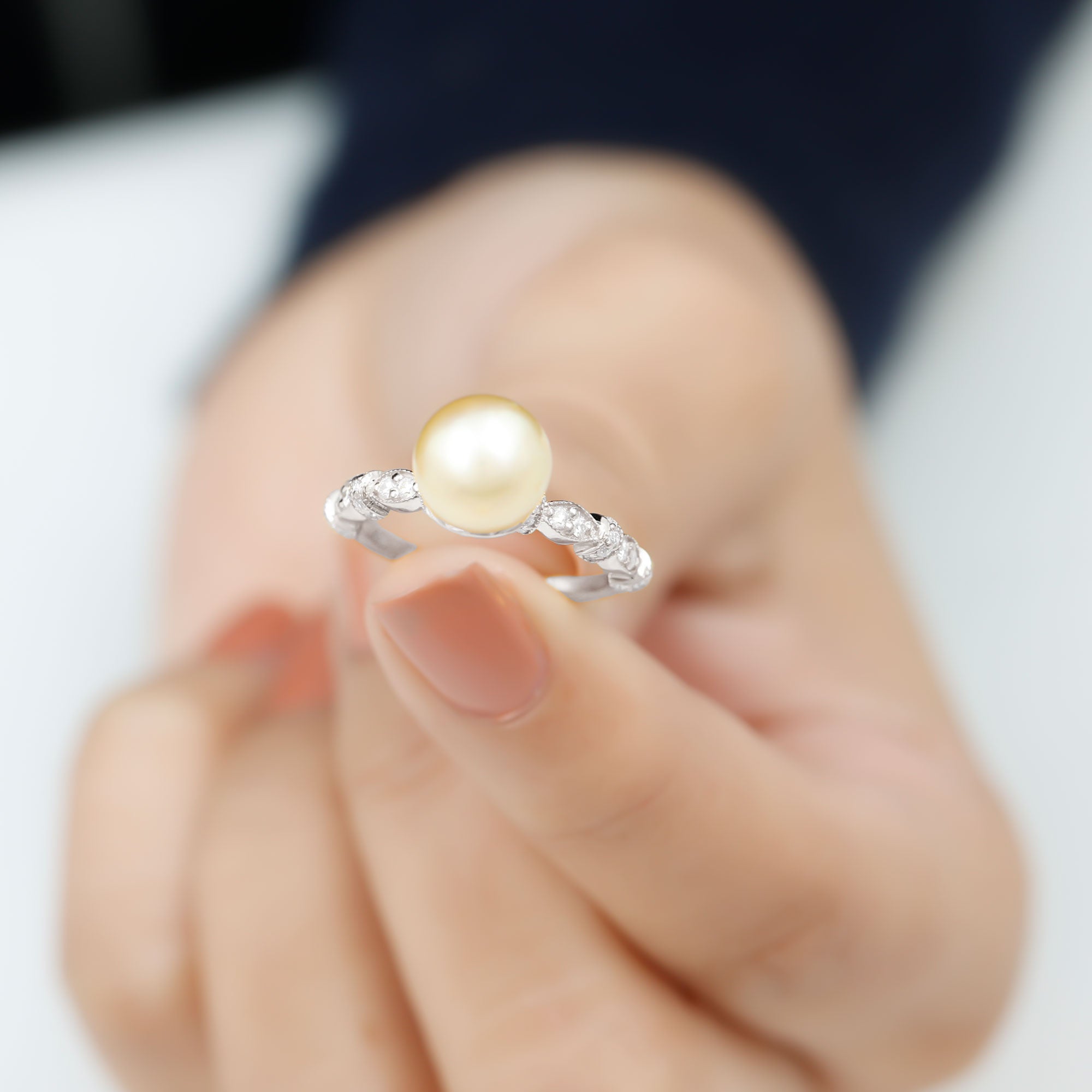 Golden South Sea Pearl Engagement Ring with Diamond South Sea Pearl - ( AAA ) - Quality - Rosec Jewels