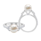 Exuberant Freshwater Pearl and Diamond Engagement Ring Freshwater Pearl - ( AAA ) - Quality - Rosec Jewels