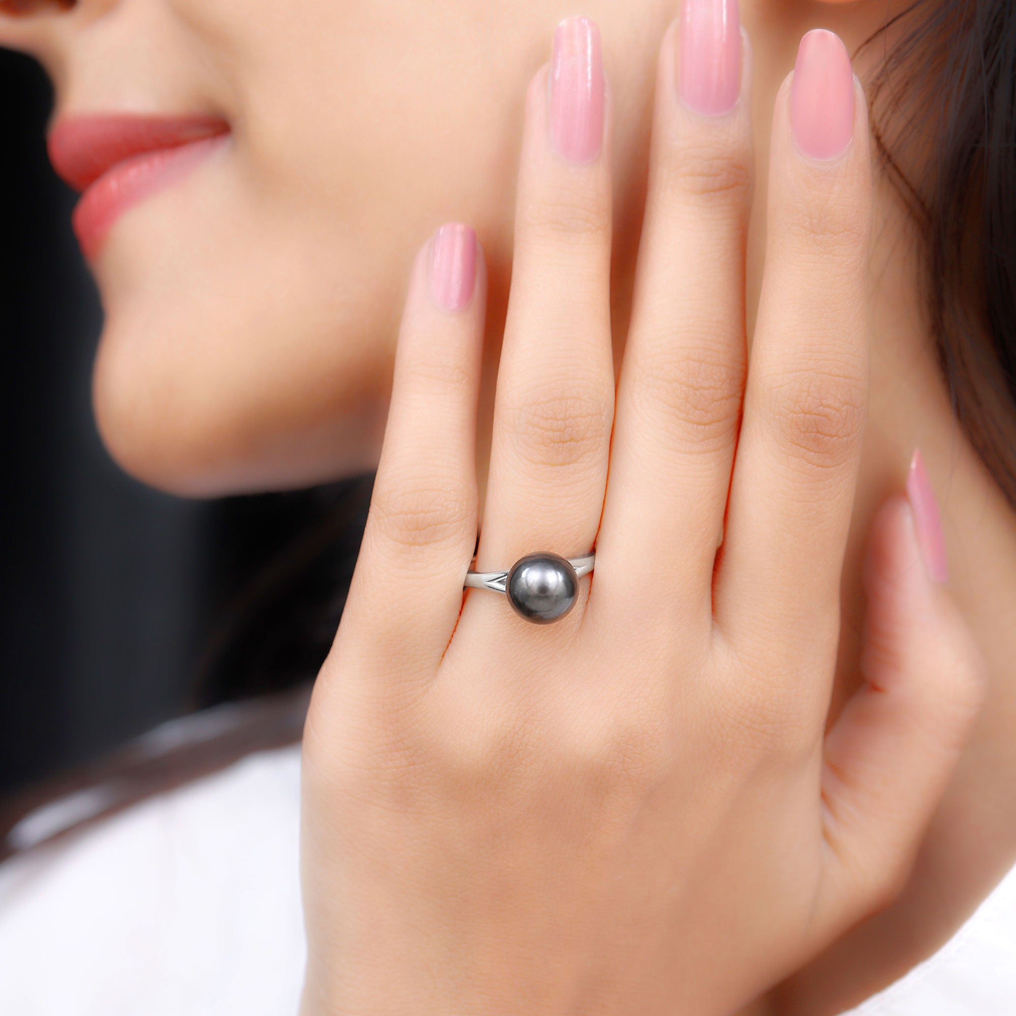 Tahitian Pearl Solitaire with Diamond Ring Tahitian pearl - ( AAA ) - Quality - Rosec Jewels