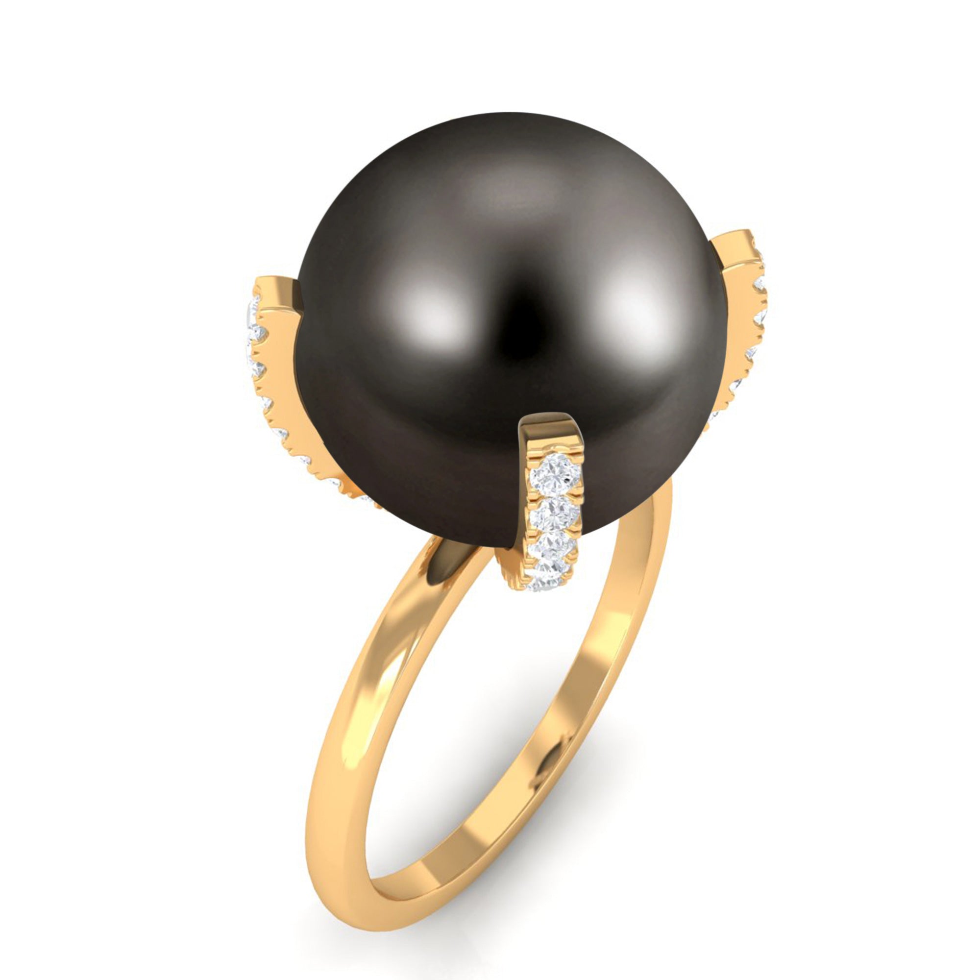 Tahitian Pearl Solitaire Engagement Ring with Diamond Tahitian pearl - ( AAA ) - Quality - Rosec Jewels