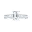 Emerald Cut Moissanite Solitaire Engagement Ring with Gold Beaded Moissanite - ( D-VS1 ) - Color and Clarity - Rosec Jewels