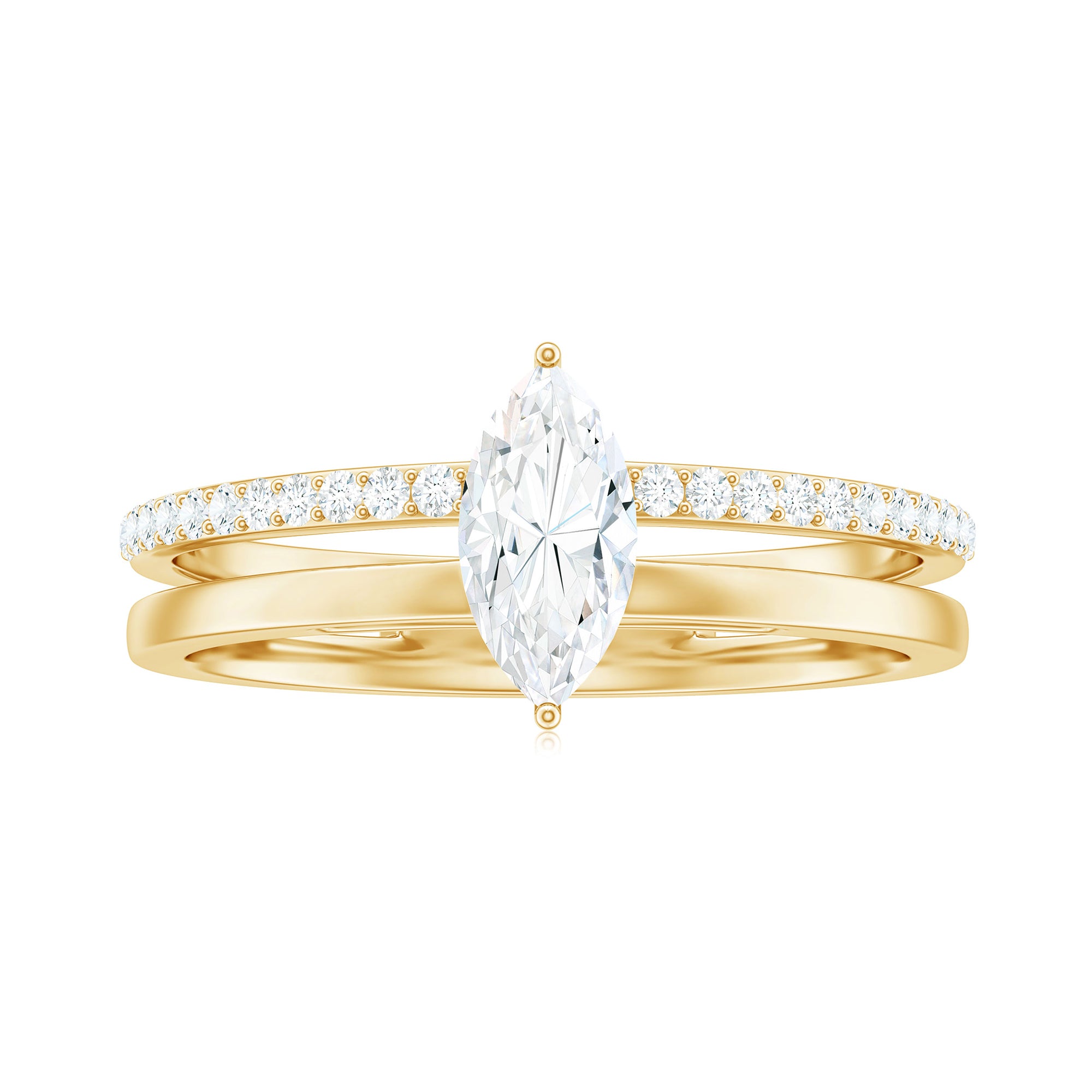 Certified Marquise Cut Moissanite Solitaire Double Band Ring Moissanite - ( D-VS1 ) - Color and Clarity - Rosec Jewels