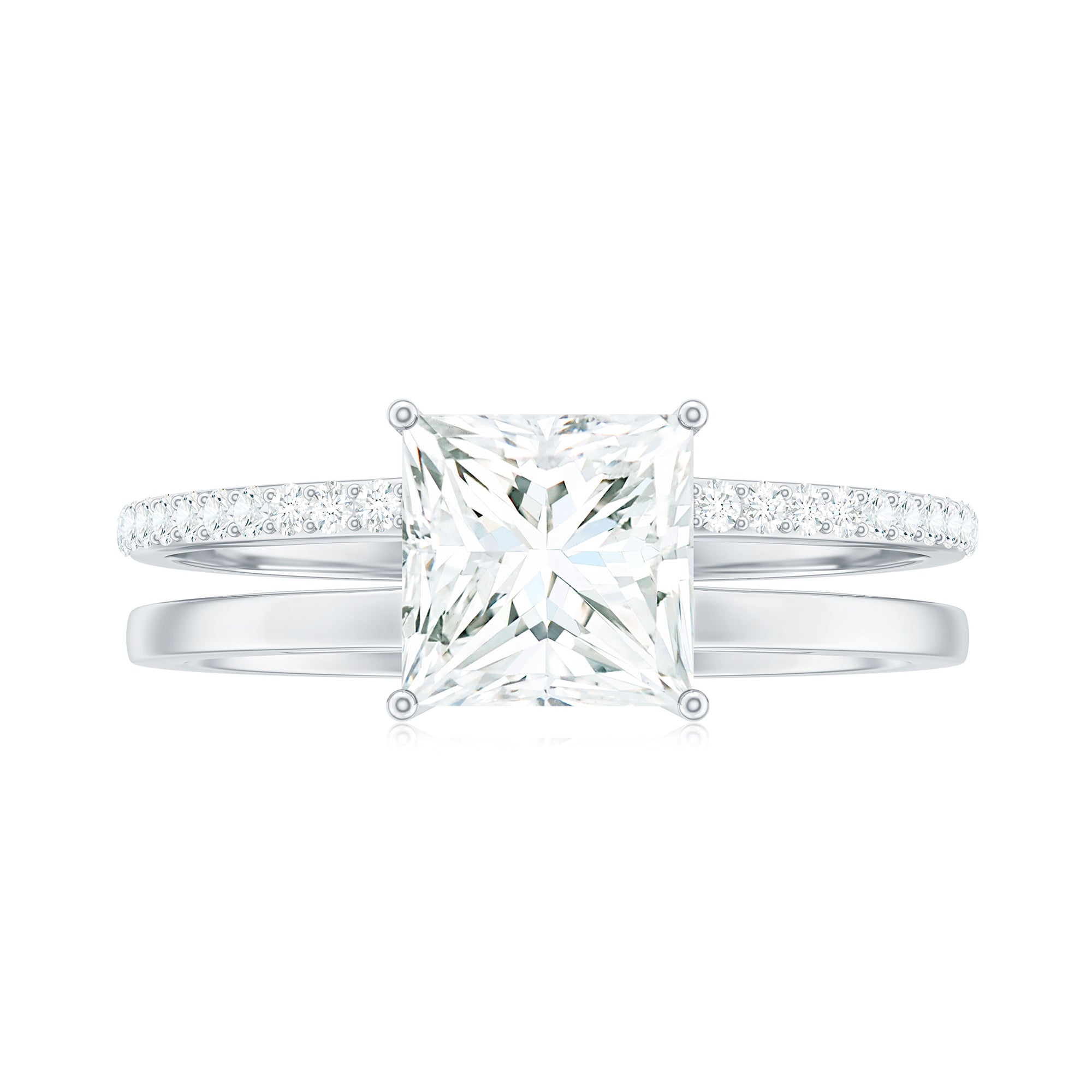 Princess Cut Solitaire Moissanite Double Band Engagement Ring Moissanite - ( D-VS1 ) - Color and Clarity - Rosec Jewels