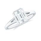 Bezel Set Emerald Cut Moissanite Solitaire Promise Ring in Spilt Shank Moissanite - ( D-VS1 ) - Color and Clarity - Rosec Jewels