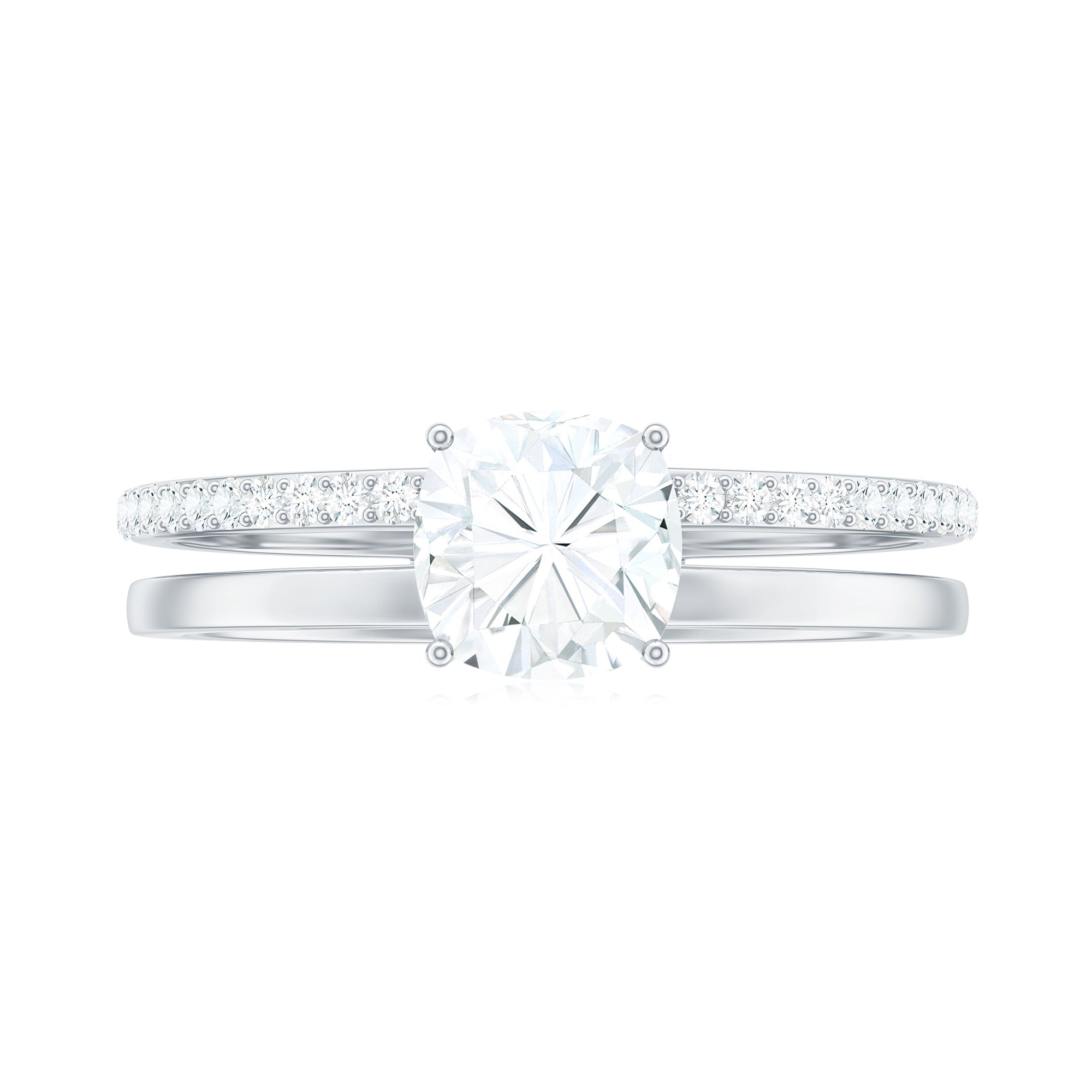 Cushion Cut Solitaire Moissanite Double Band Engagement Ring Moissanite - ( D-VS1 ) - Color and Clarity - Rosec Jewels